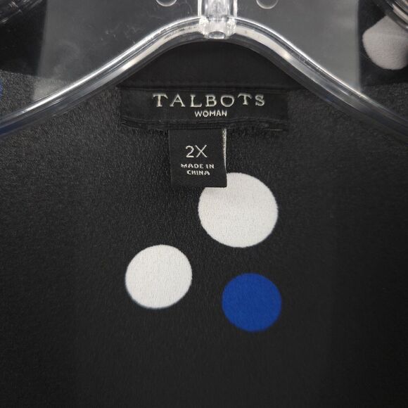Talbots shall collar V-neck blouse Plus Size 2X black polka dot popover - Picture 6 of 9